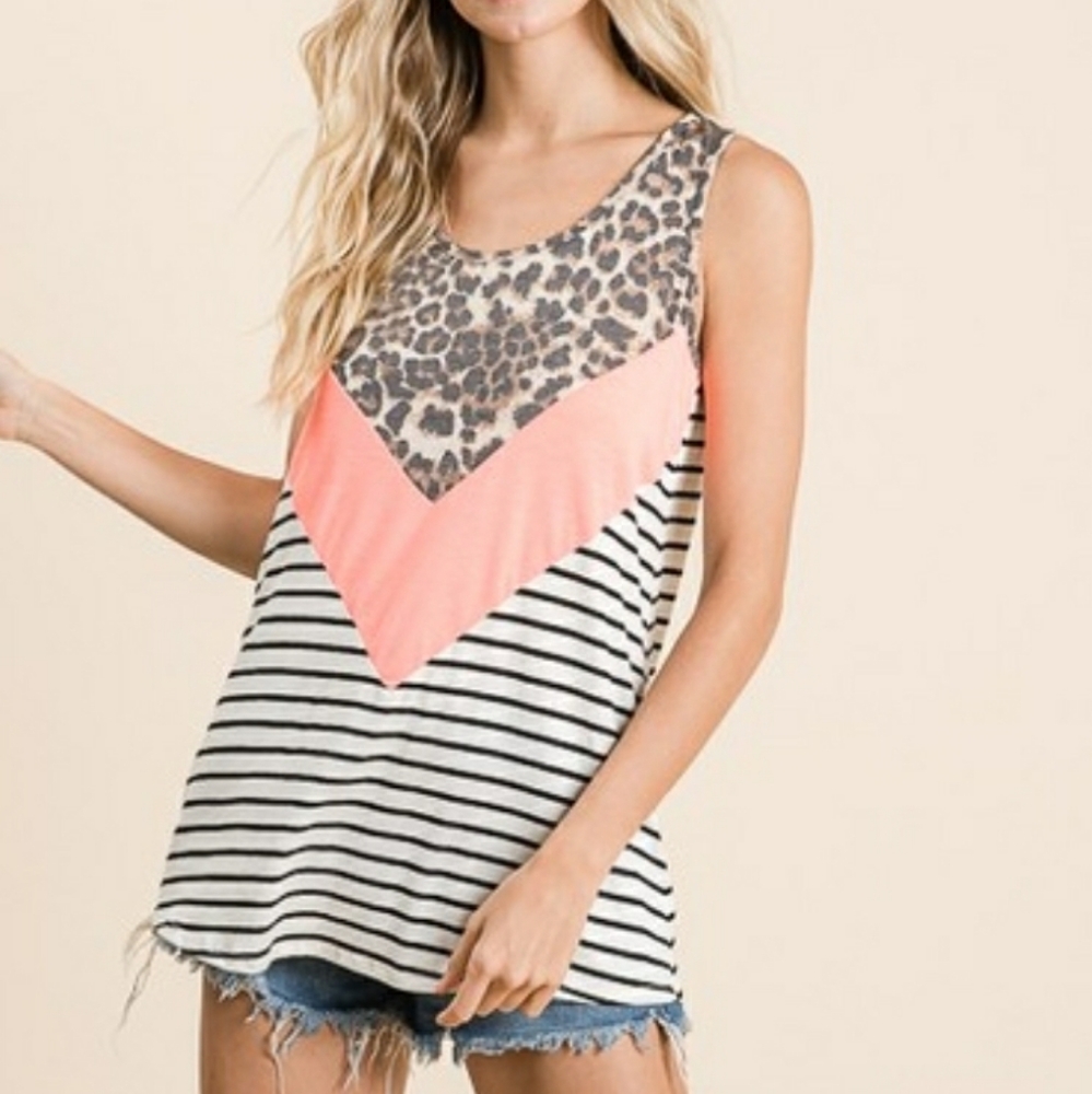 CAROL Peach Leopard Stripe Tank Top - Picture 2 of 3